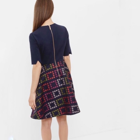 TED BAKER QINNA CHECK FLORAL DRESS SIZE 1 / US SIZE 4 - Picture 4 of 16